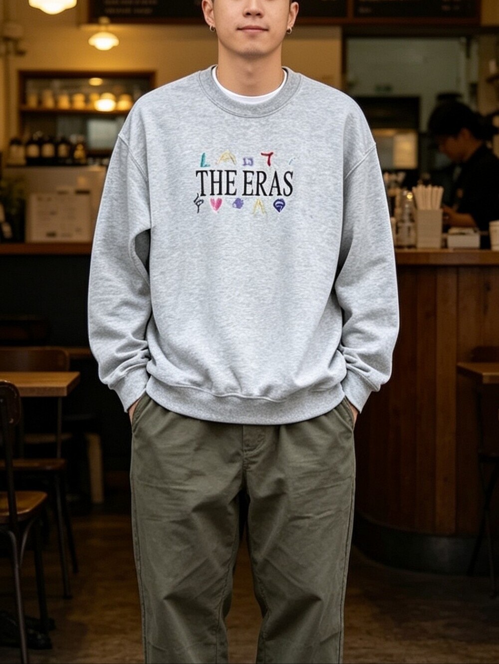 Gildan The Eras Embroidered Crewneck Sweatshirt Gray S/M Unisex Pullover